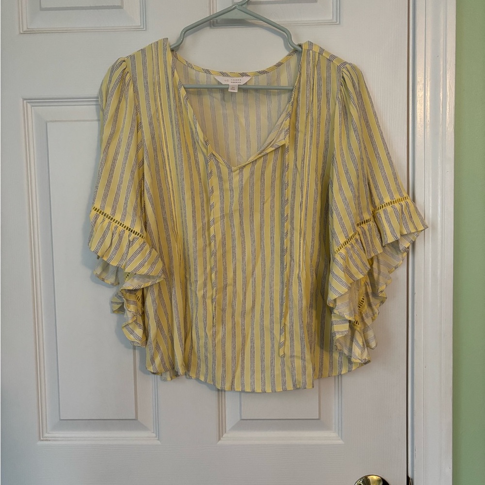 LC Lauren Conrad Yellow and Blue Striped Blouse